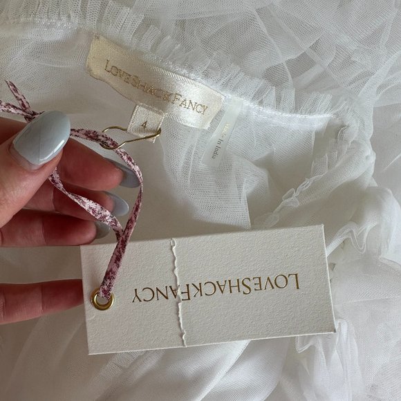 ❌SOLD❌LoveShackFancy Francoise V-neck Ruffled Tulle Dress White Tiered Sheer - Picture 4 of 15